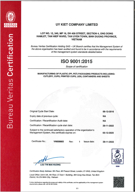 ISO 9001: 2015 Certificate